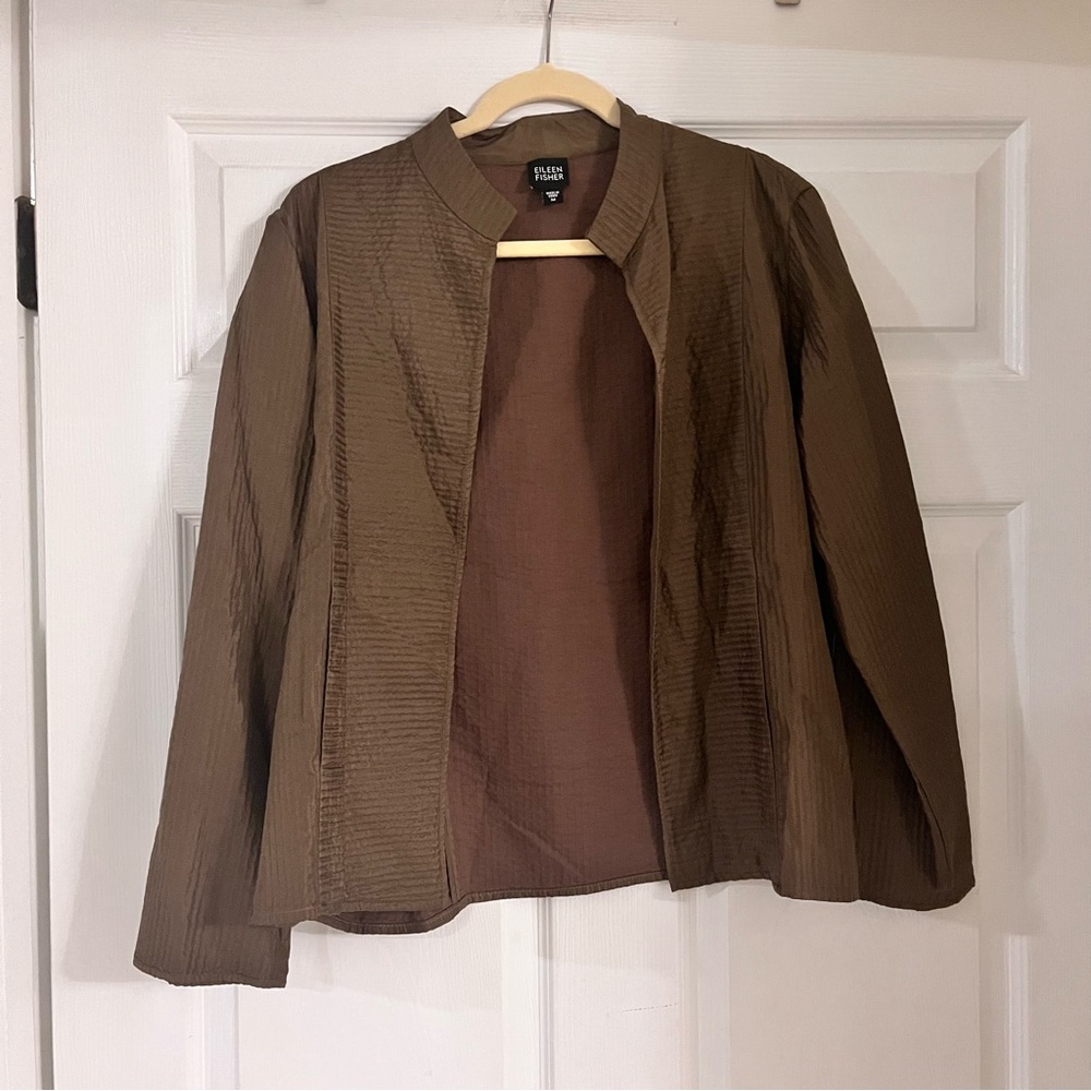 Eileen Fisher bronze brown silk lightweight jacket blazer‎ 3/4 sleeve women’s M